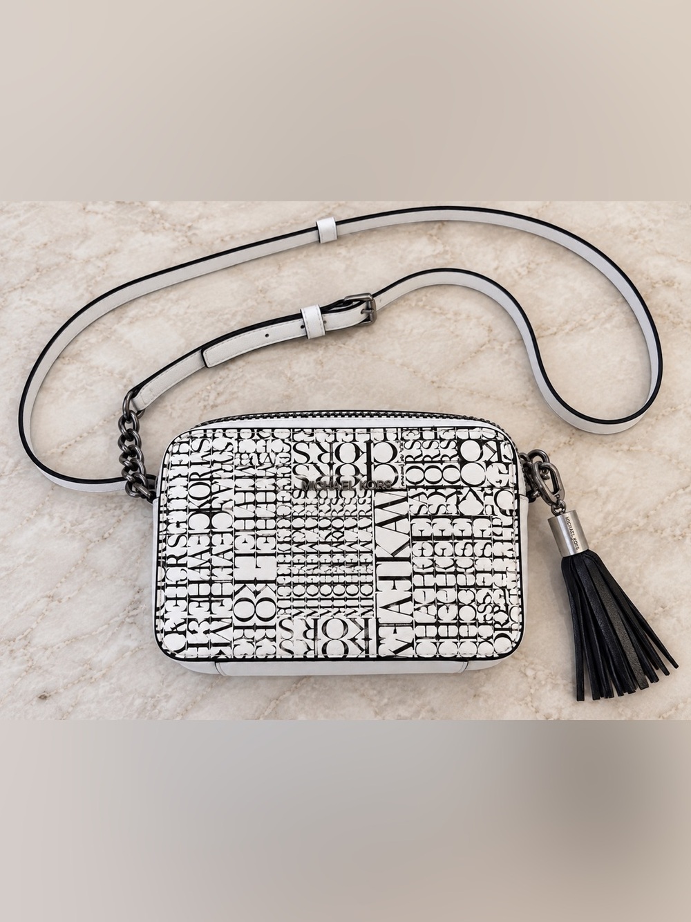 Michael Kors Ginny Newspaper Print Leather Crossbody Bag